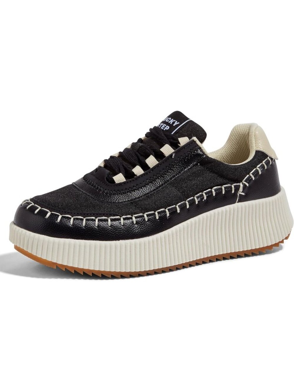 Women's Black Nylon Woven Platform Lace Up Anti Slip Durable Chunky Sneakers